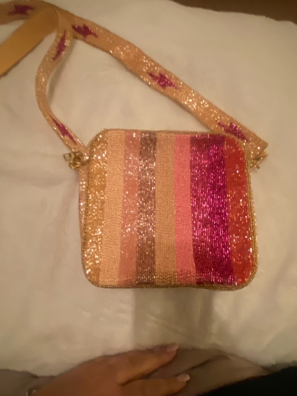 Sparkling Pink Gold Sequin Crossbody Bag